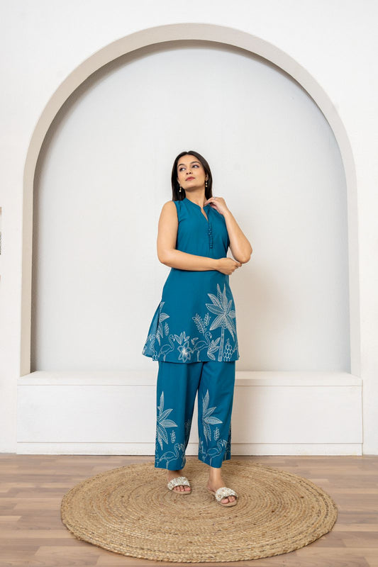 Tropical Bloom Teal Co-ord Set