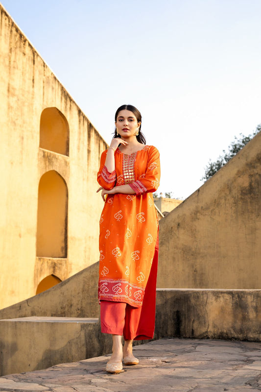 Kesariya Gul Kurti Pant Set