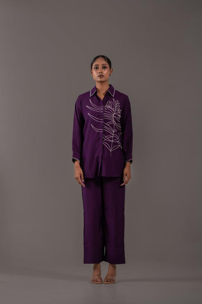 Amra Plum Embroidered Co-ord Set