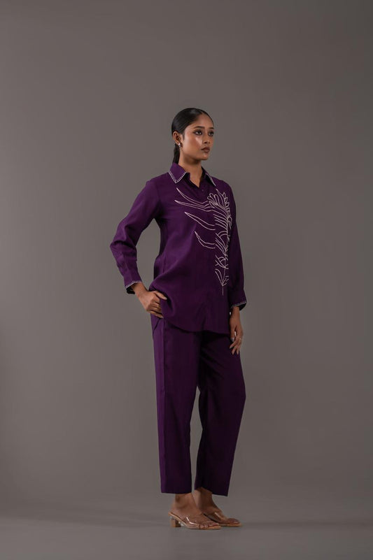 Amra Plum Embroidered Co-ord Set