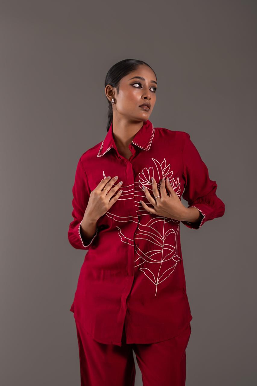 Amra Rouge Embroidered Co-ord Set