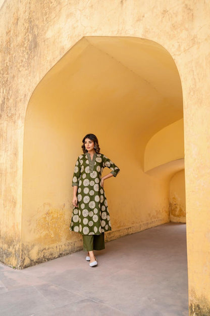 Gulbahar Olive Kurti Pant Set