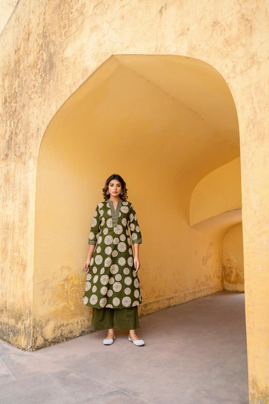 Gulbahar Olive Kurti Pant Set