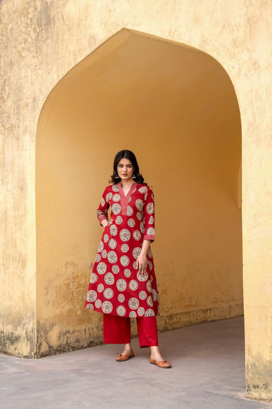 Gulbahar Crimson Kurti Pant Set