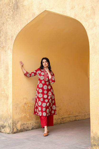 Gulbahar Crimson Kurti Pant Set