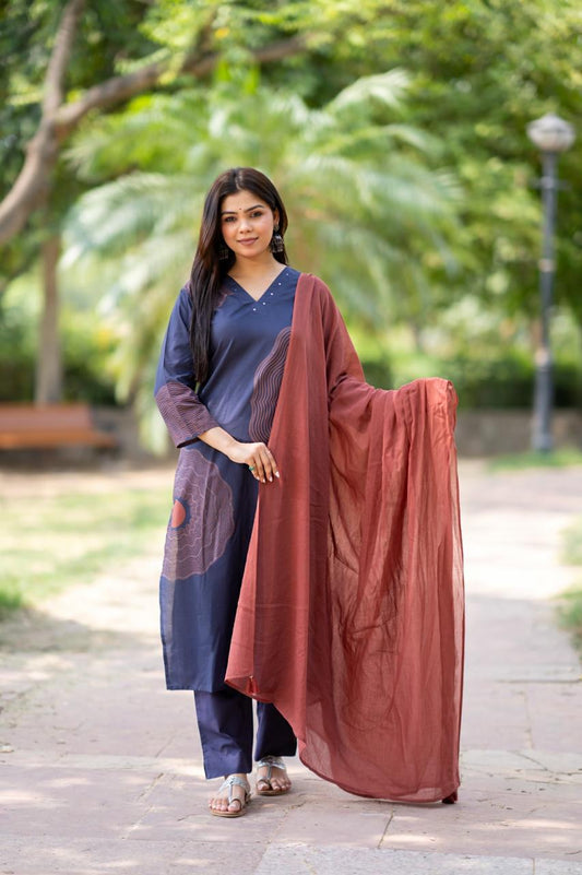 Ira Neel Kurti Pant Dupatta Set Suit