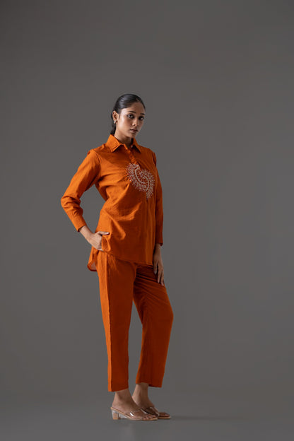 Rust Glow Mul Chanderi Co-ord Set