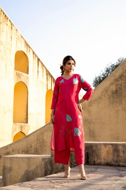 Crimson Meadow Pure Muslin Kurti Pant Set