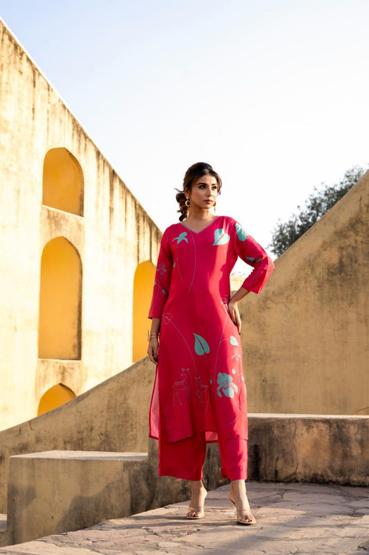 Crimson Meadow Pure Muslin Kurti Pant Set