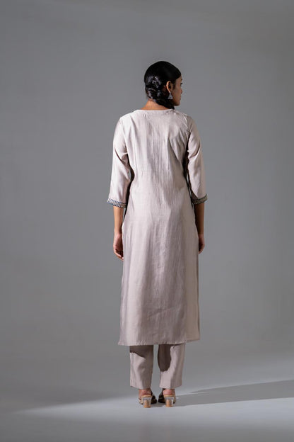 Amaira Azure Silk Suit with Appliqué Work & Mul Chanderi Dupatta
