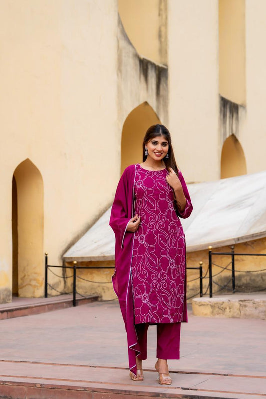 Nayab Fuchsia Pure Jaipuri Cotton Threadwork Suit Set