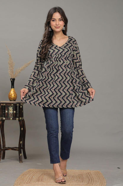 Zigzag Charm Pure Jaipuri Soft Cotton Short Kurti