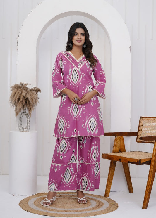 Ruhani Jaipuri Cotton Coord Set – Pink