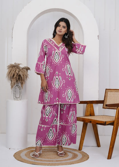 Ruhani Jaipuri Cotton Coord Set – Pink
