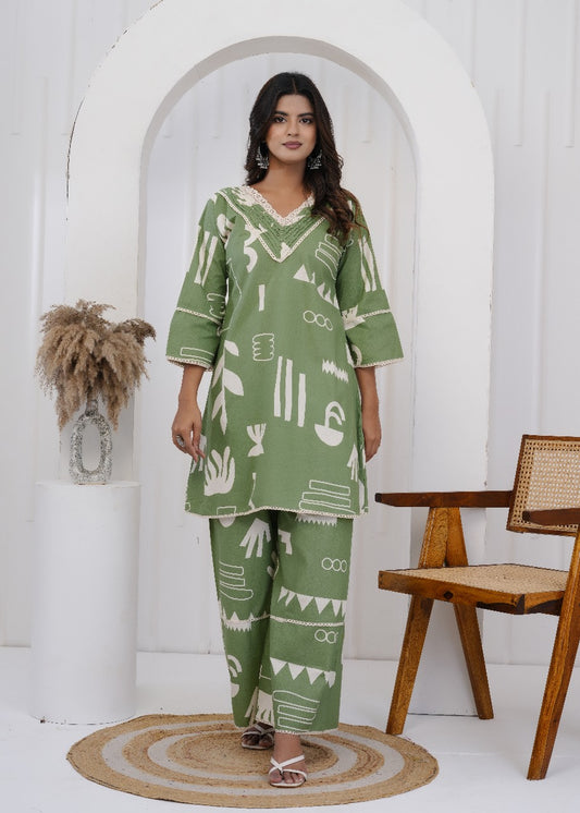 Vanya Jaipuri Cotton Coord Set – Green