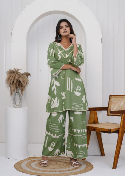 Vanya Jaipuri Cotton Coord Set – Green