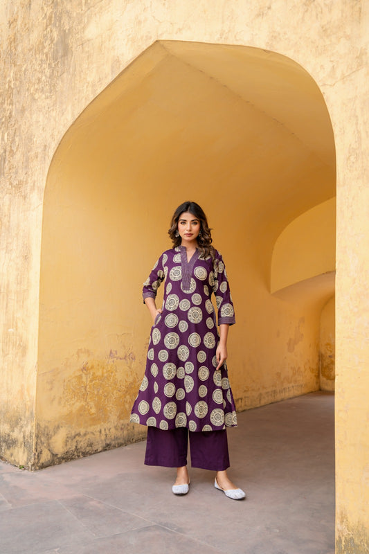Aarvi Pure Jaipuri Cotton Kurti Pant Set