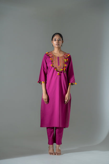 Mehira Pure Jaipuri Cotton Embroidered Kurti Pant Set