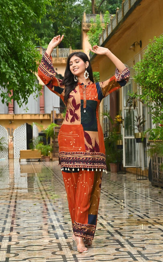 Amber Glow Shell Mirror Work Co-ord Set