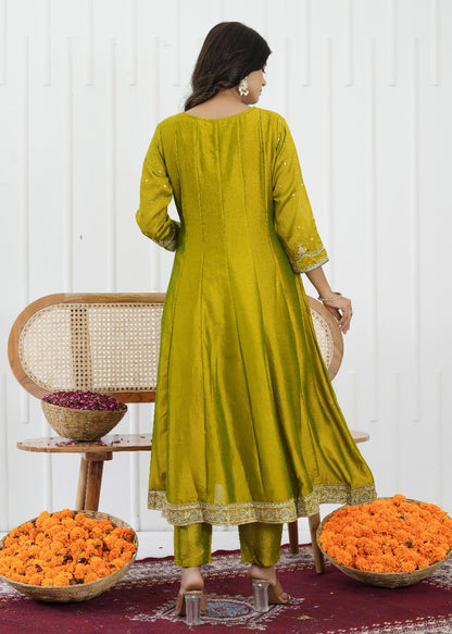 Emerald Glow Vichitra Silk Kalidaar Suit Set