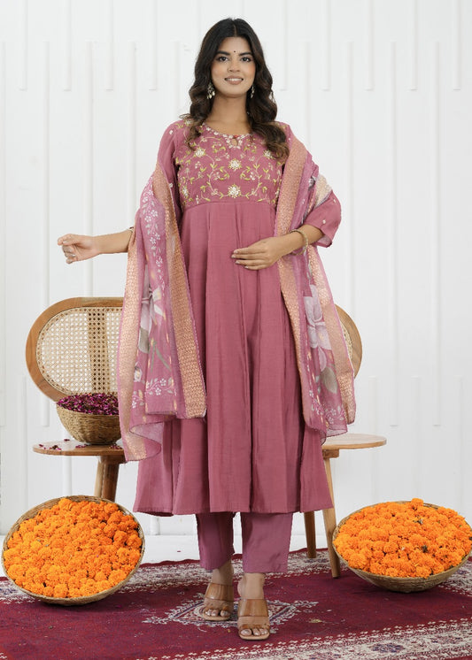 Blush Bloom Mul Chanderi Suit Set
