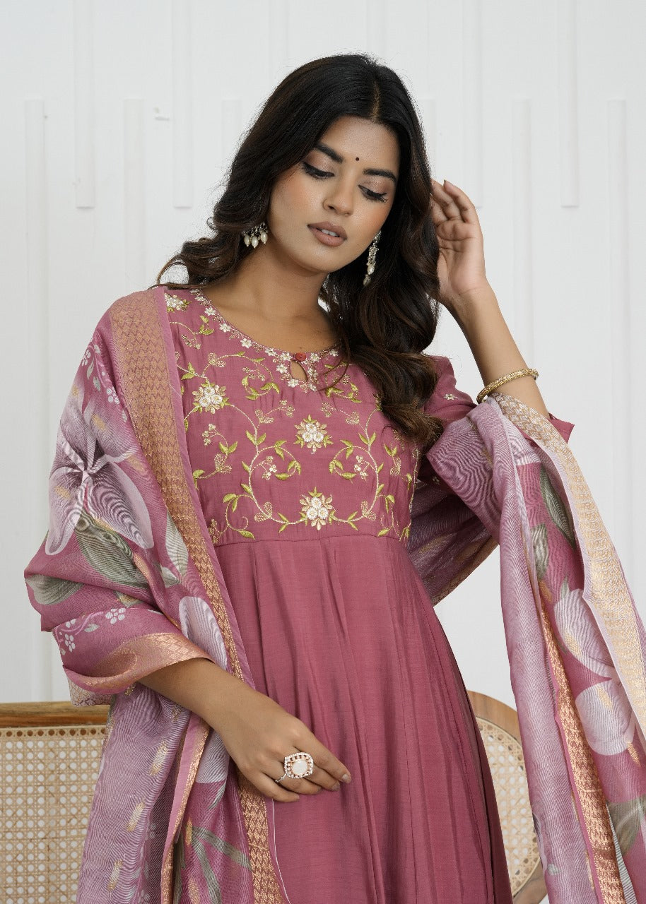Blush Bloom Mul Chanderi Suit Set