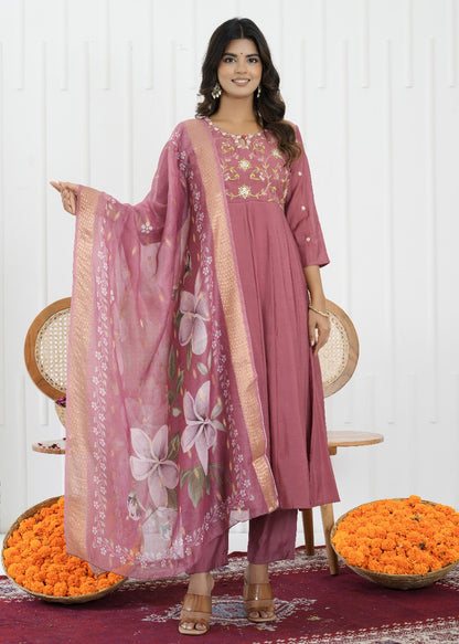 Blush Bloom Mul Chanderi Suit Set