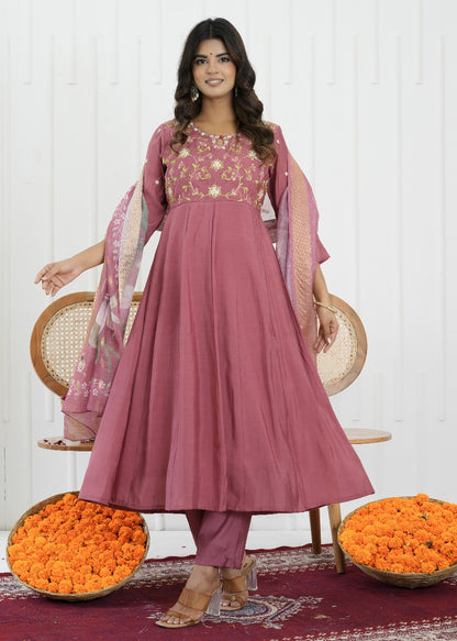 Blush Bloom Mul Chanderi Suit Set