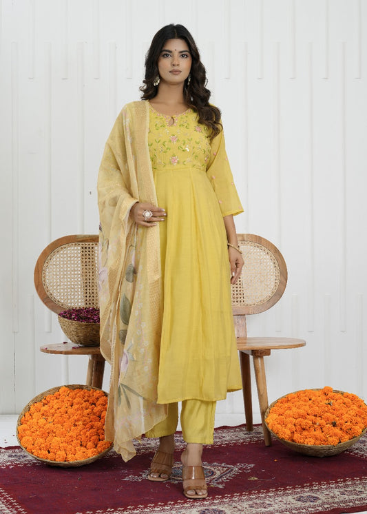 Sunlit Blossom Mul Chanderi Suit Set