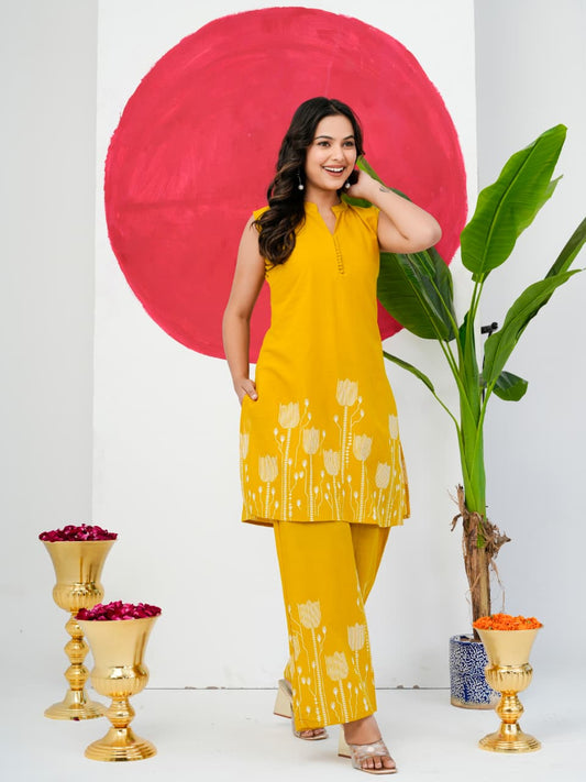 Yellow Pure Jaipuri Cotton Digital Print Co-ord Set