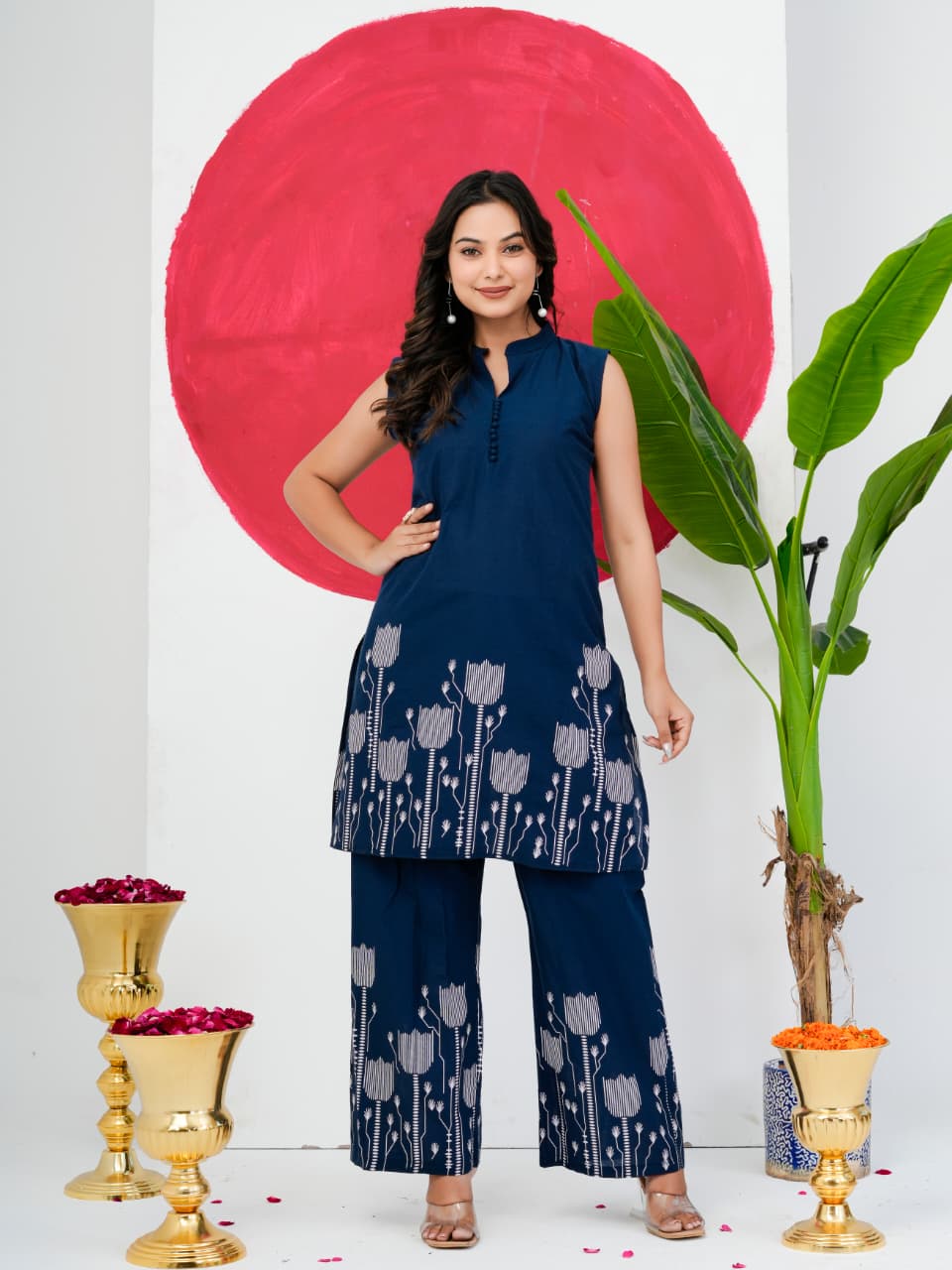 Navy Blue Pure Jaipuri Cotton Digital Print Co-ord Set