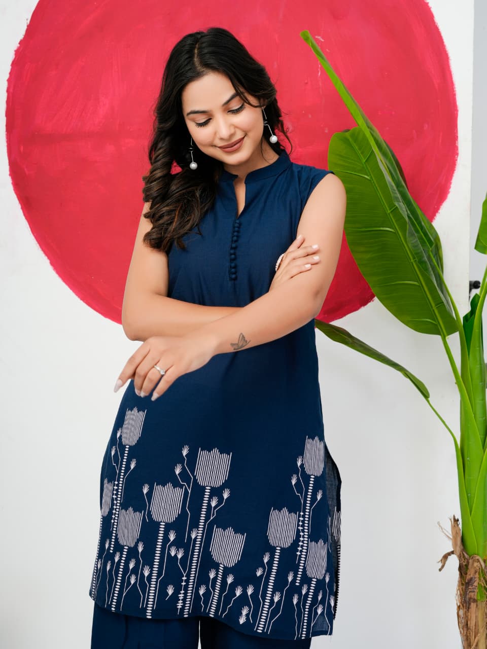 Navy Blue Pure Jaipuri Cotton Digital Print Co-ord Set
