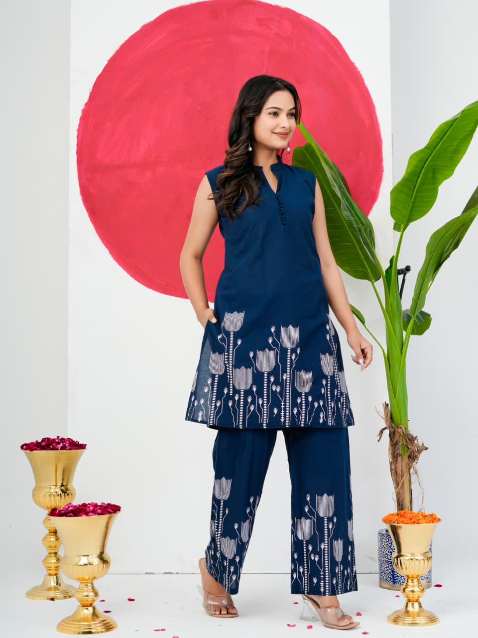 Navy Blue Pure Jaipuri Cotton Digital Print Co-ord Set