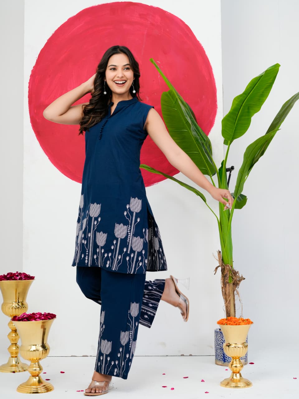 Navy Blue Pure Jaipuri Cotton Digital Print Co-ord Set