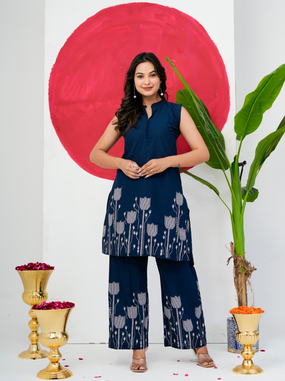Navy Blue Pure Jaipuri Cotton Digital Print Co-ord Set