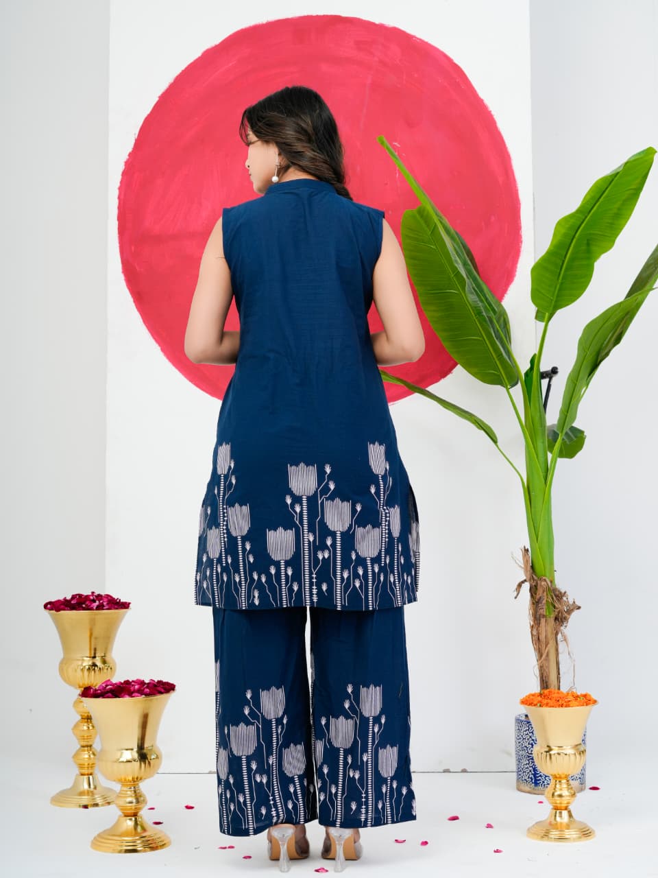 Navy Blue Pure Jaipuri Cotton Digital Print Co-ord Set