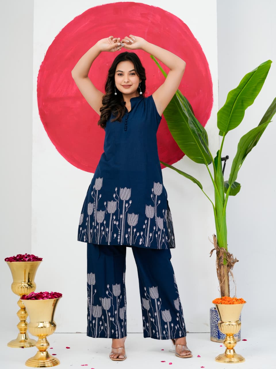 Navy Blue Pure Jaipuri Cotton Digital Print Co-ord Set