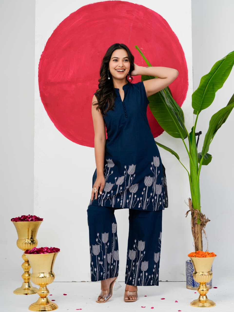Navy Blue Pure Jaipuri Cotton Digital Print Co-ord Set