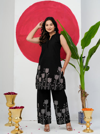 Black Pure Jaipuri Cotton Digital Print Co-ord Set