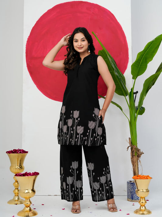 Black Pure Jaipuri Cotton Digital Print Co-ord Set