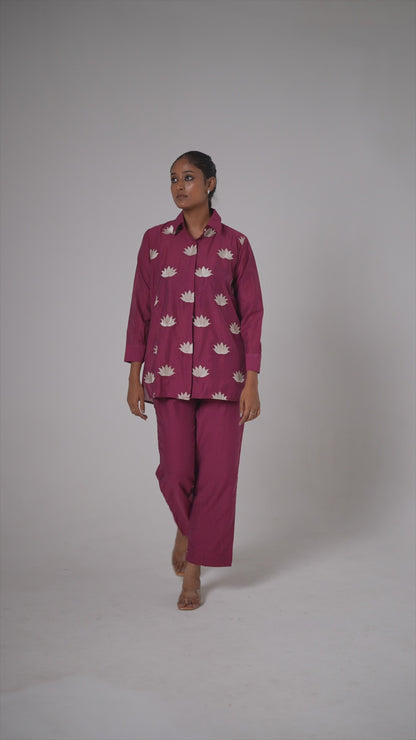 Lotus Motif Pure Banarasi Mul Chanderi Co-ord Set