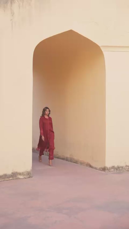 Gulnaar Silk Kurti Pant Set
