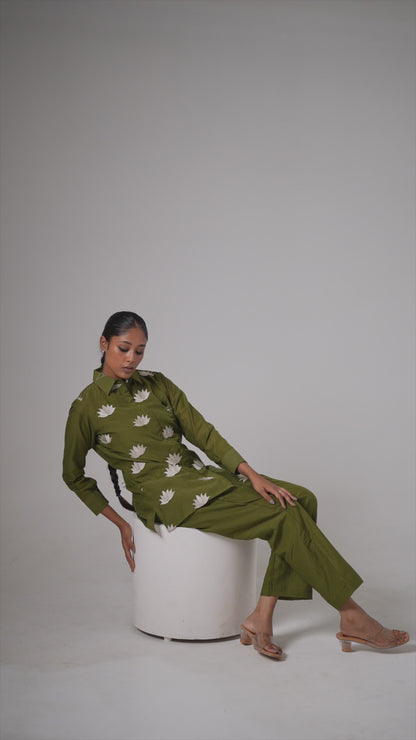 Olive Lotus Pure Banarasi Mul Chanderi Co-ord Set