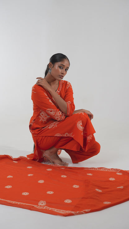 Ruhani Orange Pure Jaipuri Cotton Suit Set with Dupatta