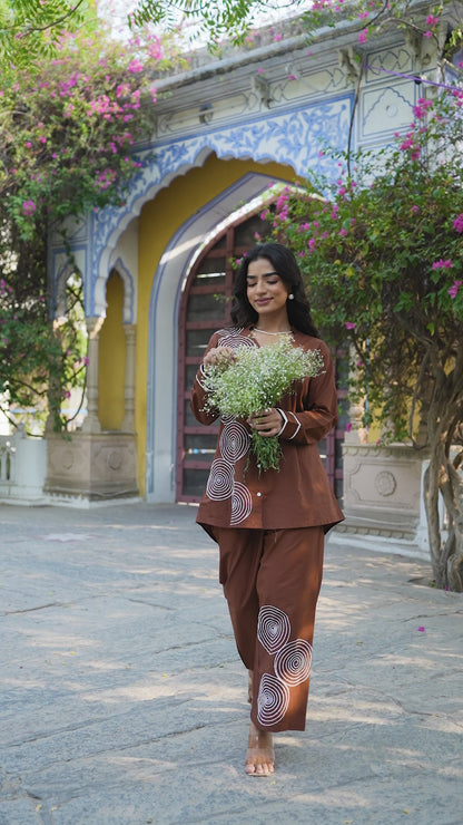 Coffee Spiral Pure Jaipuri Cotton Co-ord Set