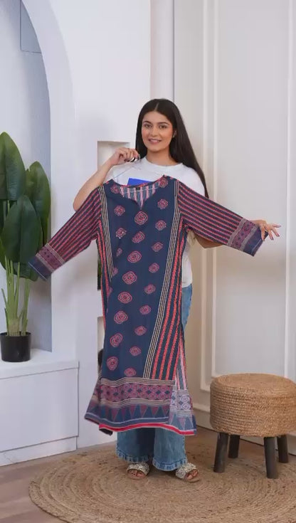 Jaipuri Cotton Kurti Pant Dupatta Set Suit