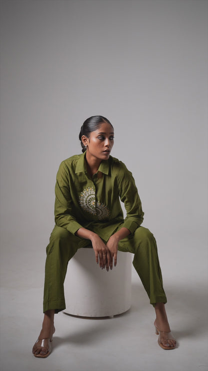 Olive Grace Mul Chanderi Co-ord Set