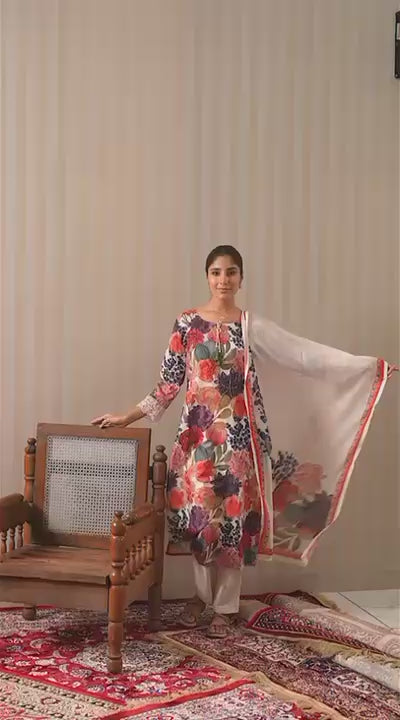 Phoolwari Charm Kurti Pant Dupatta Set Suit