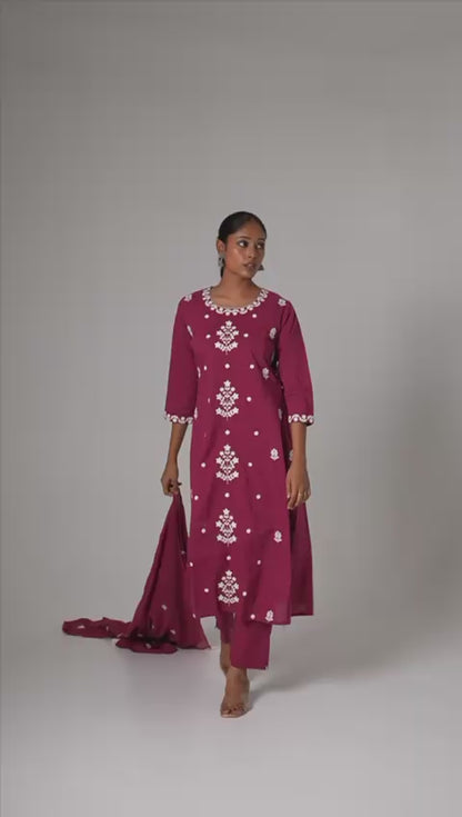 Noor Gulabi Kurti Pant Dupatta Set Suit