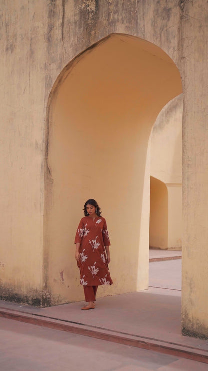 Tehzeeb Rust Kurti Pant Set